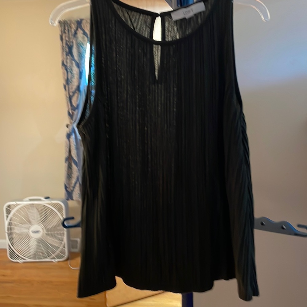 LOFT Black Sheer Pleated Keyhole Tank